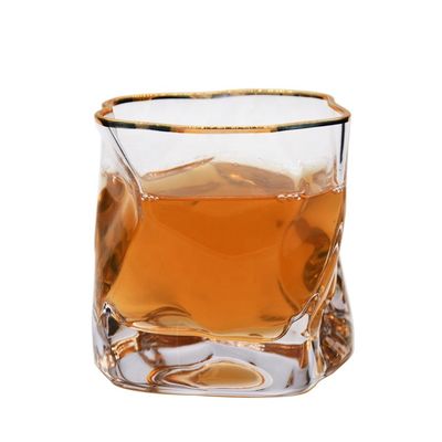 جودة Irregular Handmade Whiskey Glass With Gold Rim مصنع