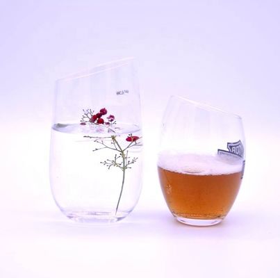 جودة Angled Top 10oz Handmade Whiskey Glass With Color Logo Print مصنع