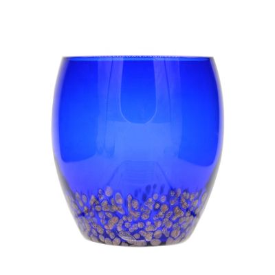جودة Solid Cobalt Blue Whisky Tumbler Glass With Golden Stone مصنع