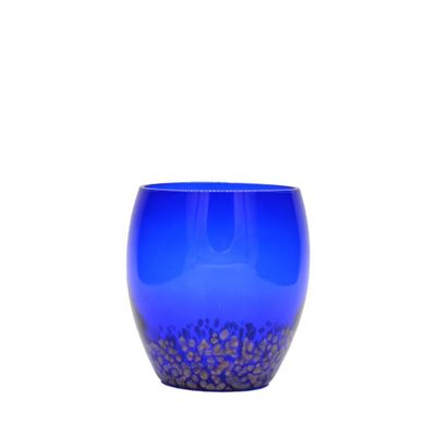 جودة Solid Cobalt Blue Whisky Tumbler Glass With Golden Stone مصنع