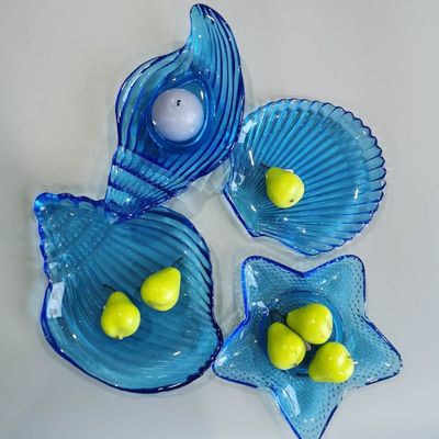 جودة Ocean Series Sea Shell Blue Glass Charger Plate For Dessert مصنع