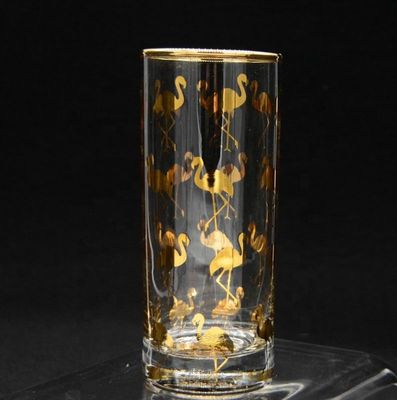 جودة Golden Flamingo Printed Crystal Highball Glasses For Restaurant مصنع