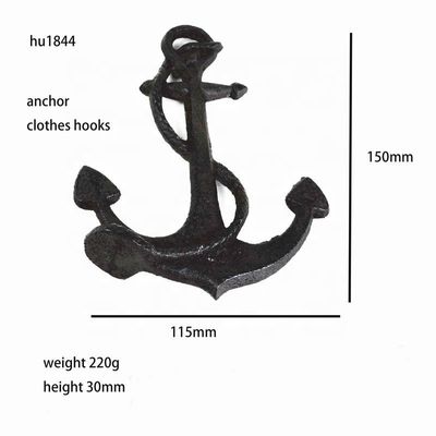 جودة Decorative Anchor Shape Black Iron Coat Hooks Cast Iron Crafts مصنع