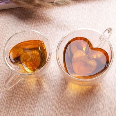 جودة Creative Lover Heart Shape Borosilicate Transparent Tea Cups مصنع