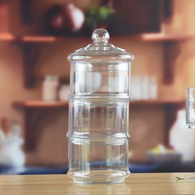 جودة Stackable 3 Layers Tower Shaped Glass Storage Jars مصنع