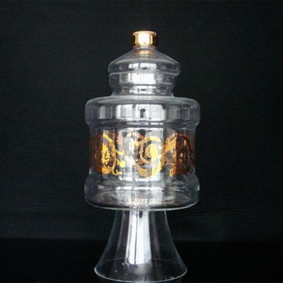 جودة Large Footed Glass Storage Jars With Gold Decoration Decal مصنع