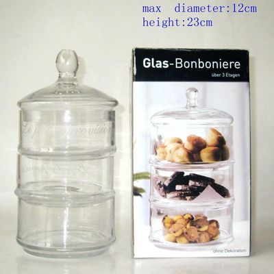 جودة Handblown 3 Layer Stackable Storage Jars With Lids مصنع