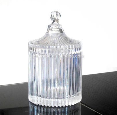 جودة home Embossed Stripes Large Glass Container With Lid مصنع