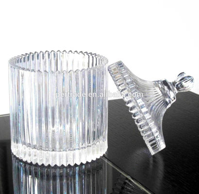 جودة home Embossed Stripes Large Glass Container With Lid مصنع