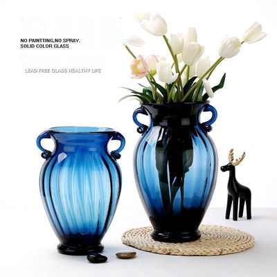 جودة Solid Color Two Ears Glass Bottle Vase , Flower Vase Glass For Home Decor مصنع