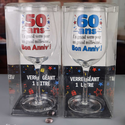 جودة Clear 1 Litre Giant Wine Glass With Anniversary Decor مصنع